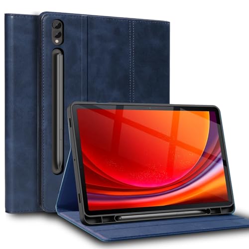 Gexmil Echtes Leder Hülle für Samsung Galaxy Tab S8+ Plus,S7+ Plus/S7 FE 12.4 Zoll,mit Stylus Halter,Automatischer Schlaf/Aufwachen,Smart Folio Cover Stoßfest rutschfest,Einstellbarer Ständer,Blau von Gexmil
