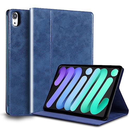 Gexmil Hülle für iPad Mini 6. Generation 2021 8,3 Zoll Echt Leder Hülle Anti-Fingerabdruck,Automatischer Schlaf/Aufwachen,Einstellbarer Ständer,Öl Wax Blau von Gexmil