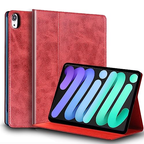 Gexmil Leder Hülle für iPad mini 7 A17 Pro 2024,iPad mini 6. Generation 2021 8,3 Zoll Echt Leder Smart Cover Stoßfest,Automatischer Schlaf/Aufwachen,Einstellbarer Ständer,rutschfest,Rot von Gexmil