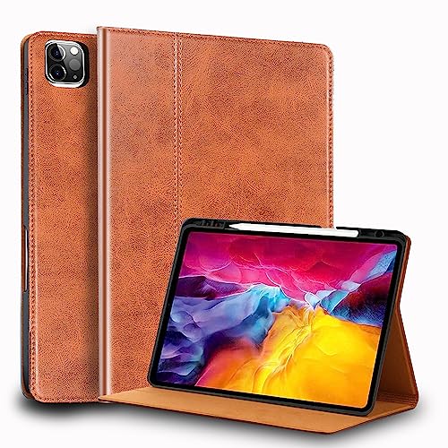 Gexmil Leder Hülle für iPad Pro 11 Zoll 4./3./2./1. Generation 2022/2021/2020/2018 Echt Leder Cover mit Stylus Halter Stoßfest,Automatischer Schlaf/Aufwachen,Einstellbarer Ständer rutschfest,Braun von Gexmil