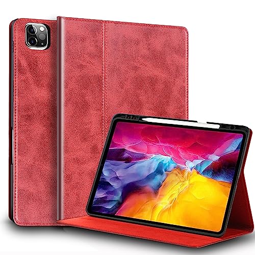 Gexmil Leder Hülle für iPad Pro 11 Zoll 4./3./2./1. Generation 2022/2021/2020/2018 Echt Leder Cover mit Stylus Halter Stoßfest,Automatischer Schlaf/Aufwachen,Einstellbarer Ständer rutschfest,Rot von Gexmil