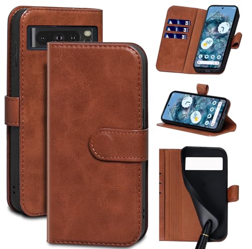 Gexmil Leder Hülle für Google Pixel 8 6.2 Inch,Echtes Leder/Standfunktion/Stoßfeste/Kartenfach/Klappbar,Flip Wallet Handyhülle Cover,Öl Wachs Braun von Gexmil
