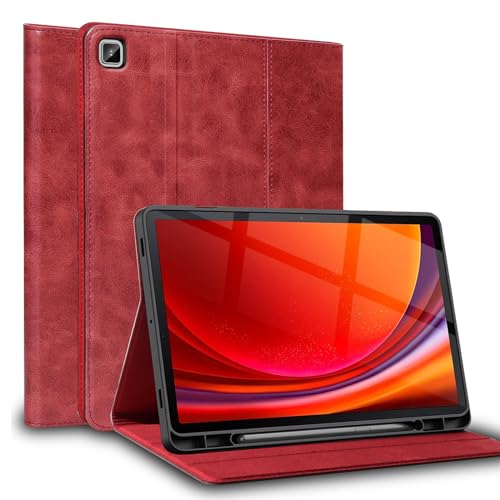 Gexmil Leder Hülle für Samsung Galaxy Tab S6 Lite 10.4 Zoll 2024 2022 2020,mit Stylus Halter,Automatischer Schlaf/Aufwachen,Smart Folio Echtes Leder Hülle,Einstellbarer Ständer,Rot von Gexmil