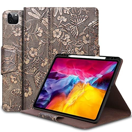 Gexmil Leder Hülle für iPad Pro 11 Zoll 4./3./2./1. Generation 2022/2021/2020/2018 Echt Leder Cover mit Stylus Halter mit Schnalle,Automatischer Schlaf/Aufwachen,Einstellbarer Ständer,Schmetterlings von Gexmil