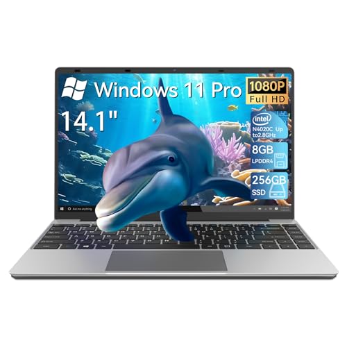 Gezoon 14.1" Laptop 8gb Ram 256gb SSD Windows 11 Pro, Laptop Computer Celeron N4020C, Notebook Full HD 1920x1080 2,4G/5G WiFi, BT4.2, 4K Video, 5000 mAh für Arbeit, Studium und Unterhaltung von Gezoon