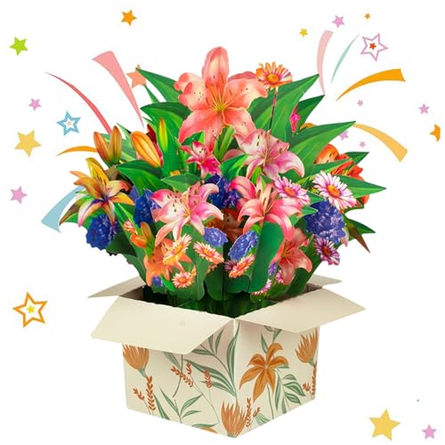 Blumen-Popup-Grußkarten, 3D-Blüten-Papierkarte, Pop-Up-Blumenkarte, anpassbare Blumen-Popup-Karten, Grußkarten für Rosenlilie, Sonnenblume, Tulpen, Blumenstrauß von Ghjkldha