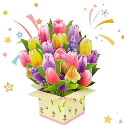Blumen-Popup-Grußkarten, 3D-Blüten-Papierkarte, Pop-Up-Blumenkarte, anpassbare Blumen-Popup-Karten, Grußkarten für Rosenlilie, Sonnenblume, Tulpen, Blumenstrauß von Ghjkldha