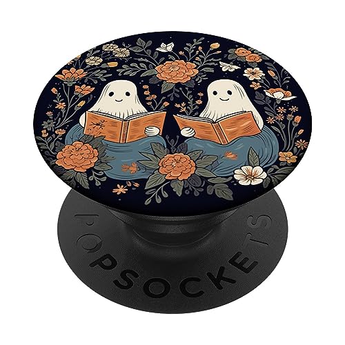 Ghost Reading Book Retro Floral Spooky Bookworm Halloween PopSockets mit austauschbarem PopGrip von Ghost Reading Book Vintage Bookish Halloween Shop