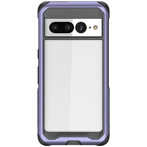 Ghostek ATOMIC Schlanke, transparente Schutzhülle für Google Pixel 7 Pro mit Aluminium-Metall-Stoßfänger, hochwertig, robust, stoßfest, Schutzhüllen, entworfen für 2022 Pixel 7 Pro (6.7 Zoll) (lila) von Ghostek