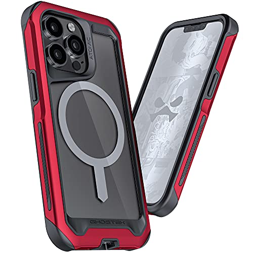 Ghostek ATOMIC slim Clear Case for iPhone 13 Pro with MagSafe Magnetic Ring Built-In Lightweight Aluminum Alloy Metal Protective Bumper Phone Cover Designed for 2021 Apple iPhone13Pro (6.1 Inch) (Red) von Ghostek