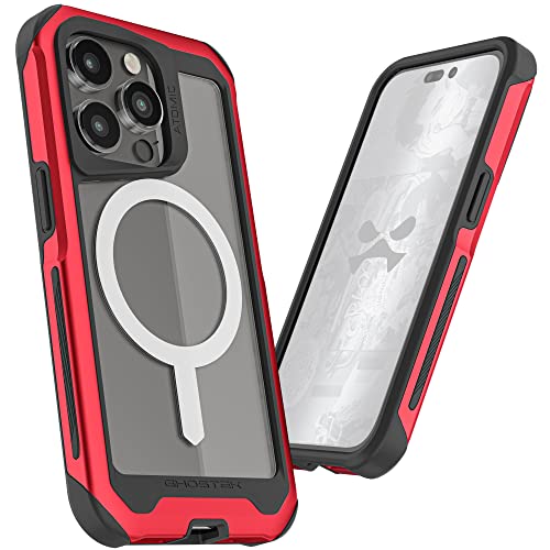 Ghostek ATOMIC slim Clear Case for iPhone 14 Pro with MagSafe Magnetic Ring Built-In Lightweight Aluminum Alloy Metal Protective Bumper Phone Cover Designed for 2022 Apple iPhone14Pro (6.1 Inch) (Red) von Ghostek