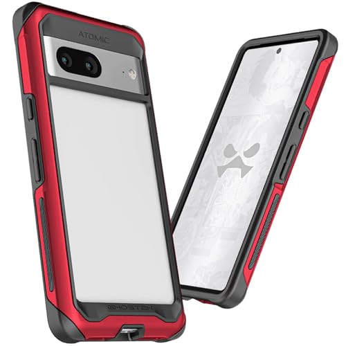 Ghostek Pixel 7 Hülle Atomic Slim Handyhülle - Dual-Layer Konstruktion, Aluminiumstoßfänger, Kratzfest, Wasserdicht, Schockfest, Drahtloses Laden, Militärstandard, 12FT Fallhöhe, Rot von Ghostek
