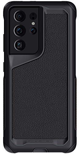 Ghostek ATOMIC slim S21 5G Case with Protective Aluminum Metal Bumper and Premium Leather Back Tough Rugged Heavy Duty Shock-Absorbent Protection Designed for 2021 Samsung Galaxy S21 (6.2inch) (Black) von Ghostek