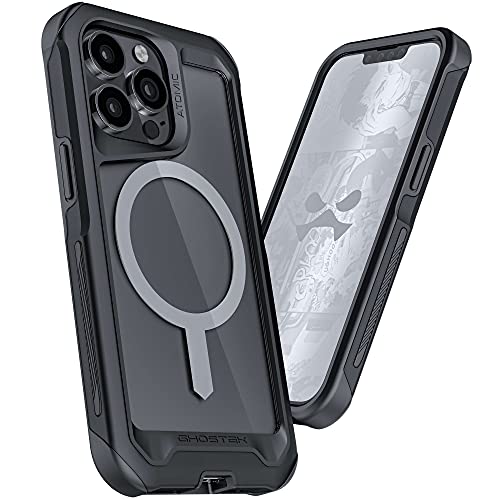 Ghostek ATOMIC slim iPhone 13 Case Black with MagSafe Ring Magnet Crystal Clear Back Design Aluminum Metal Bumper Tough Shockproof Heavy Duty Protection Designed for 2021 Apple iPhone13 (6.1") (Black) von Ghostek