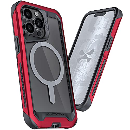 Ghostek ATOMIC slim iPhone 13 Phone Case with MagSafe Magnetic Ring and Clear Back Design Tough Heavy Duty Aluminum Metal Bumper Non-Slip Grip Covers Designed for 2021 Apple iPhone 13 (6.1 inch) (Red) von Ghostek