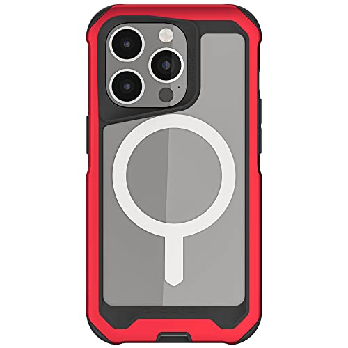 Ghostek ATOMIC slim iPhone 14 Plus Phone Case with MagSafe Magnetic Ring and Clear Back Design Tough Heavy Duty Aluminum Metal Bumper Non-Slip Grip Cover Designed for 2022 Apple iPhone14+ (6.7") (Red) von Ghostek