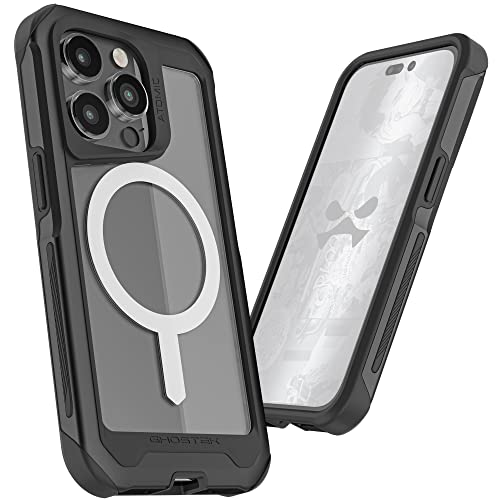 Ghostek ATOMIC slim iPhone 14 Pro Case Black Metal Bumper with Clear MagSafe Ring Back Tough Heavy Duty Protection Shockproof Protective Phone Covers Designed for 2022 Apple iPhone14Pro (6.1") (Black) von Ghostek