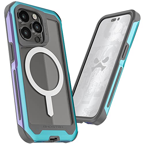 Ghostek ATOMIC slim iPhone 14 Pro Case with Ring MagSafe Magnet Built-in Clear Back Iridescent Design Aluminum Metal Protective Bumper Cover Designed for 2022 Apple iPhone 14Pro (6.1 Inch) (Prismatic) von Ghostek