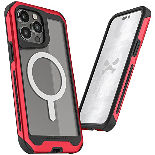 Ghostek ATOMIC slim iPhone 14 Pro Max Case MagSafe Ring Magnet Built-In for Wireless Charging and Accessories Crystal Clear Back with Aluminum Frame Designed for 2022 Apple iPhone14ProMax (6.7") (Red) von Ghostek