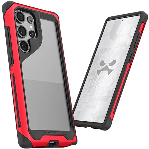 Ghostek Atomic Slim Galaxy S24 Ultra Case with Shockproof Military Grade Aluminum Bumper, Clear Back and Wireless Charging Compatible Phone Cover Designed for 2024 Samsung S24 Ultra (6.8") (Red) von Ghostek