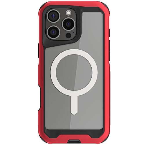 Ghostek iPhone 16 Pro Max Hülle Atomic - Robuste Aluminiumhülle, MagSafe-kompatibel, 12FT Fallschutz, Kratzfest, Rutschfester Griff, Erhöhte Schutzränder, Militärstandard, Rot von Ghostek