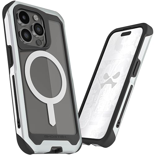 Ghostek Atomic Slim iPhone 15 Pro Hülle Kompatibel mit MagSafe Zubehör Aluminium Metallrahmen Unterstützt kabelloses Laden (6,1 Zoll, Silber) von Ghostek