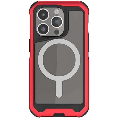 Ghostek Atomic Slim iPhone 15 Pro MagSafe Case, Compatible with Magnetic MagSafe Accessories, Aluminum Metal Frame, Hard Rugged Protection (6.1 Inch, Red) von Ghostek