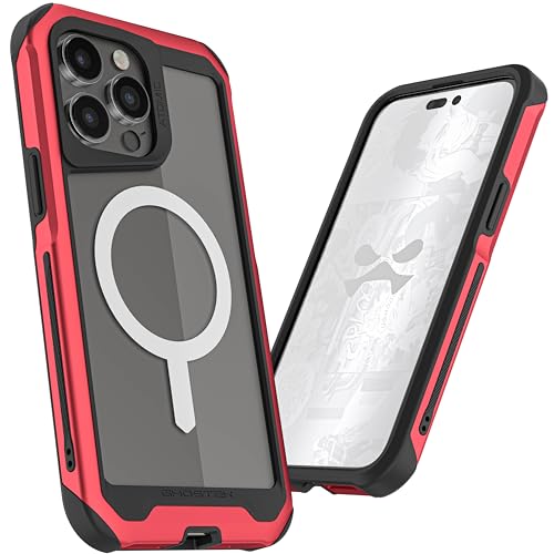 Ghostek Atomic Slim iPhone 15 Pro Max MagSafe Case, Compatible with Magnetic MagSafe Accessories, Aluminum Metal Frame, Hard Rugged Protection (6.7 Inch, Red) von Ghostek