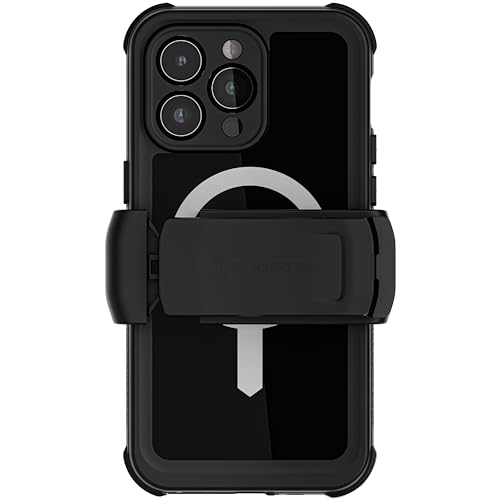 Ghostek Nautical iPhone 15 Pro Max Waterproof Case with Holster Clip - Screen & Camera Protector, MagSafe Compatible, Heavy Duty Protection (6.7 Inch, Black) von Ghostek