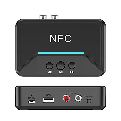 Bluetooth 5.0 Adapter 3,5 Mm Klinke AUX Dongle Smart NFC A2DP RCA AUX 3,5 Mm Klinke Wireless Adapter für Auto Home Lautsprecher Kopfhörer (Schwarz) von Ghzste