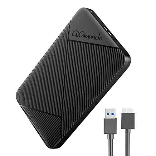 GiGimundo Festplattengehäuse 2,5 Zoll, 5Gbps USB C 3.0 Festplatten Gehäuse für 9.5mm 7mm SATA SSD HDD, UASP Trim unterstützt, mit USB 3.0 Kabel, Werkzeugloses Externe SSD Gehäuse, Schwarz von GiGimundo