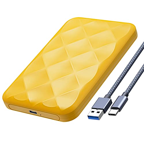 GiGimundo Festplattengehäuse 2,5 Zoll, 6Gbps USB C 3.1 Gen 1 Festplatten Gehäuse für 9.5mm 7mm SATA SSD HDD, UASP Trim unterstützt, mit USB 3.1 Kabel, Werkzeugloses Externe SSD Gehäuse, Zitronengelb von GiGimundo