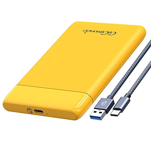 GiGimundo Festplattengehäuse 2,5 Zoll, USB 3.1 Festplatte Gehäuse USB C(6Gbps) mit UASP, Werkzeugfreie Montage, Gelb (GGM25-C3) von GiGimundo