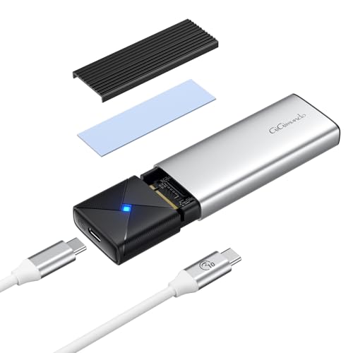 GiGimundo M.2 NVME Gehäuse Adapter, Werkzeuglos 10Gbps M.2 SSD Gehäuse USB 3.2 Gen 2 für 2230/2242/2260/2280 M.2 NVMe/SATA SSD von M-Key/M+B Key mit USB C zu C-Kabel, Silber von GiGimundo