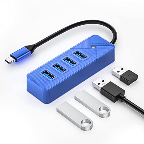 GiGimundo USB C Hub，4 Port USB 3.0 Hub Adapter für Laptop, Schnelle Datenübertragung USB Verteiler 3.0(15cm Kabel) Kompatibel mit MacBook, PS4, Surface Pro, Flash Drive, Mobile HDD, Blau (PG4U-C3) von GiGimundo