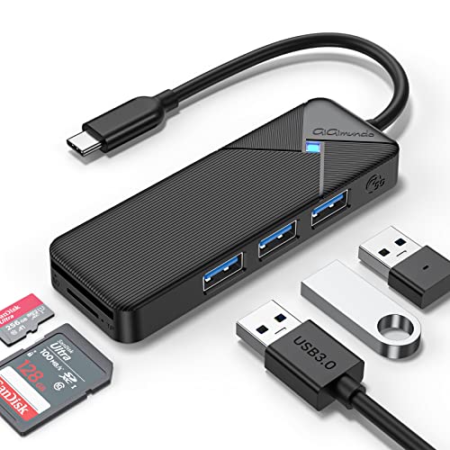 GiGimundo USB C Hub 3.0 mit SD/TF Kartenleser, 3 Port USB Verteiler 3.0 mit für Laptop, mit LED-Anzeige(15cm Kabel) Kompatibel mit MacBook, Kamera, PS4, Surface Pro, Flash Drive, Mobile HDD, Schwarz von GiGimundo