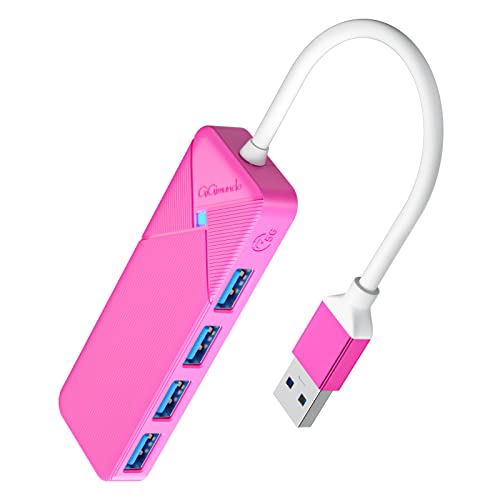 GiGimundo USB Hub 3.0, 4 Port USB 3 hub für Laptop, Schnelle Datenübertragung USB Verteiler 3.0 mit LED-Anzeige(15cm Kabel) Kompatibel mit MacBook, PS4, Surface Pro, Flash Drive, Mobile HDD, Rose Rot von GiGimundo