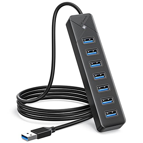 GiGimundo USB Hub 3.0, 7 Port USB 3.0 Hub für Laptop, mit 5V/3A Netzteil Port, USB Verteiler 3.0 mit LED Anzeige, Kompatibel mit MacBook, PS4, Surface Pro, Flash Drive, Mobile HDD (Schwarz 1m Kabel) von GiGimundo