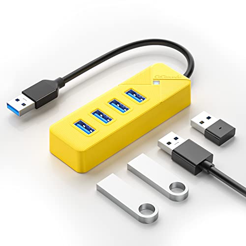 GiGimundo USB Hub 3.0，4 Port USB 3 hub für Laptop, Schnelle Datenübertragung USB Verteiler 3.0(15cm Kabel) Kompatibel mit MacBook, PS4, Surface Pro, Flash Drive, Mobile HDD, Gelb (PG4U-U3) von GiGimundo