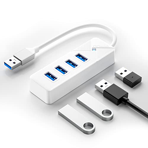 GiGimundo USB Hub 3.0，4 Port USB 3 hub für Laptop, Schnelle Datenübertragung USB Verteiler 3.0(15cm Kabel) Kompatibel mit MacBook, PS4, Surface Pro, Flash Drive, Mobile HDD, Weiß (PG4U-U3) von GiGimundo