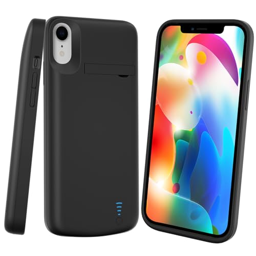 Giabuao Akkuhülle für iPhone XR, 8500mAh schlanke wiederaufladbare Hülle mit erweiterter Ladefunktion Powerbank mit Standfuß, tragbare Schutzhülle mit Akku für iPhone XR, 6,1 Zoll – Schwarz von Giabuao