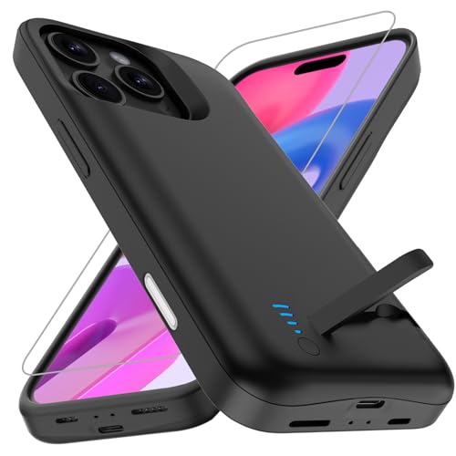 Giabuao Akkuhülle für iPhone 16 Pro Max(6.9") 8500 mAh, Schlanke Wiederaufladbare Erweiterte Ladehülle Powerbank mit Standfuß, Tragbare schützende Telefonhülle mit Akku für iPhone 16 Pro Max– Schwarz von Giabuao