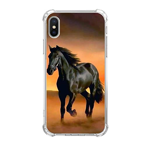 Ästhetische schwarze Pferde Sonnenuntergang Handyhülle für iPhone Xs/iPhone X, Coole Tier Pferd Hülle für Mädchen Jungen Frauen Männer, Einzigartige trendige TPU Bumper Cover Case für iPhone Xs/iPhone von GialCenik
