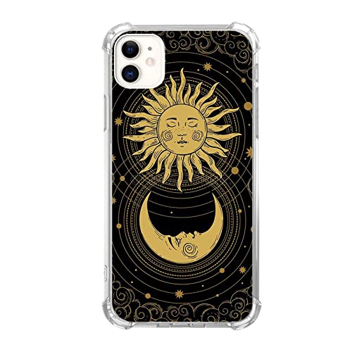 Ästhetische schwarze himmlische Sonne und Mond Handyhülle kompatibel mit iPhone 11, Hippie Sonne und Mond Hülle für Mädchen Jungen Frauen Männer, trendige TPU Bumper Cover Case für iPhone 11 von GialCenik