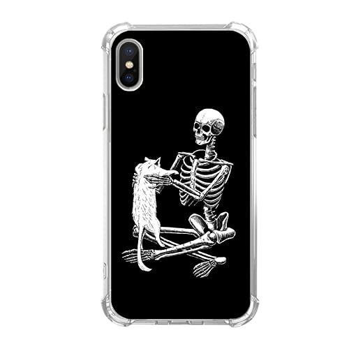 Black Skull White Cat Phone Case Compatible with iPhone Xs/iPhone X, Skull Cool Skeleton and Cat Case for Girls Boys Women Men, Unique Trendy TPU Bumper Cover Case for iPhone Xs/iPhone X von GialCenik
