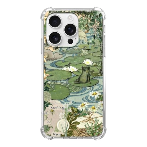 GialCenik Vintage Frog Pond Collage Handyhülle Kompatibel mit iPhone 16 Pro, Frosch Art Collage Case Cover für iPhone 16 Pro, Soft Trendy Design TPU Bumper Cover Case von GialCenik