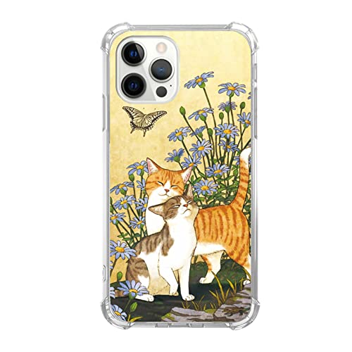 Niedliche Katzenliebhaber mit Schmetterling Hülle Kompatibel mit iPhone 15 Pro, Niedliche Katze Blau Gänseblümchen Muster Hülle für Mädchen Jungen Frauen Männer, Einzigartige trendige TPU Bumper Cover von GialCenik