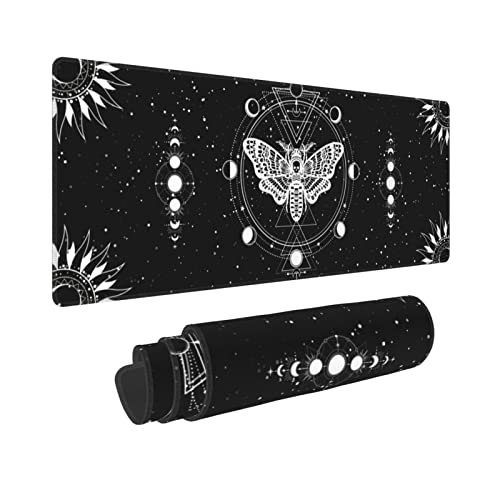 Dead Head Mousepad Moth Magic Skull Moon Phase Lang Extended XL Mousepad Schreibtisch Pad Gaming PC Desktop Große Gummi-Mäusepads Nähte Kanten 80 x 29 cm von Gianlaima