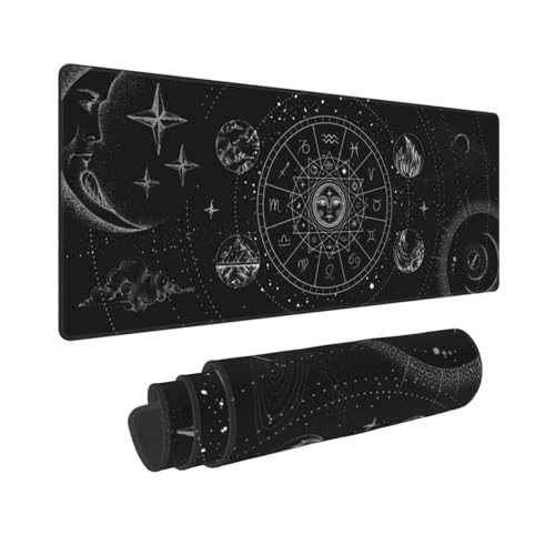 Gianlaima Sternzeichen-Astrologie-Rad Horoskop Kreis Sonne Mond Mauspad lang verlängertes XL-Mauspad Schreibtischunterlage Gaming PC Desktop große Gummi-Mäuse Pads genähte Kanten 80 x 30 cm, Black17 von Gianlaima