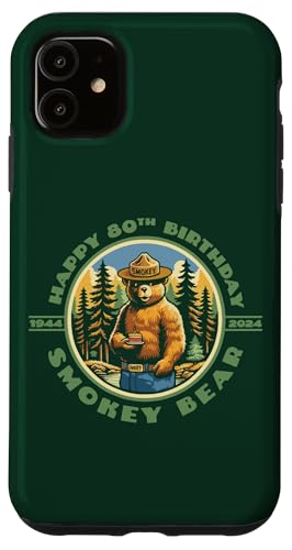Hülle für iPhone 11 Happy 80th Birthday Smokey Bear 1944-2024 Retro Cupcake von Giant Step Design Co.
